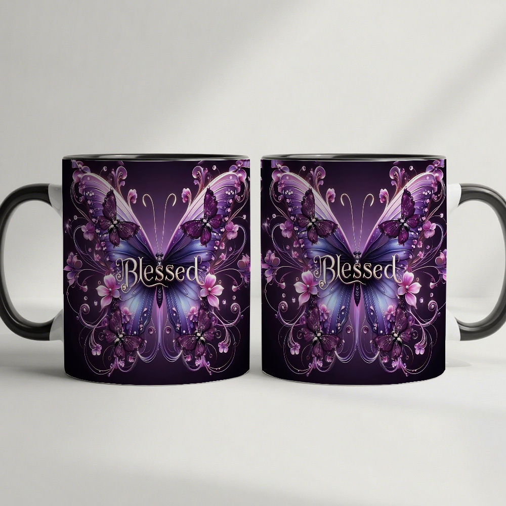 TEMU 1pc Elegant Glossy Purple Coffee Mug With Lip Contact Area & Blessed Lettering - Glossy Suitable For Home, Office, Birthday Gifts, Shiny