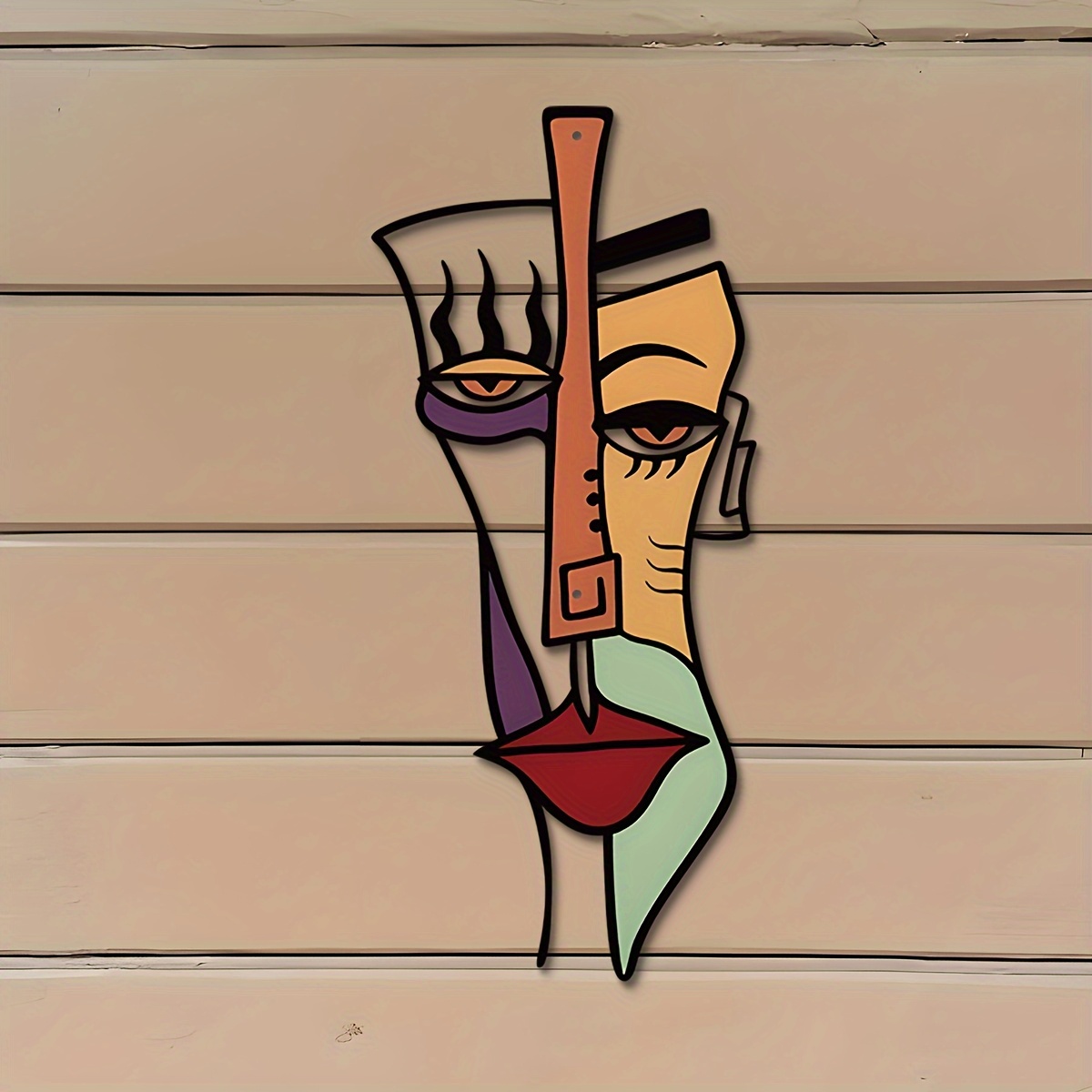 E-shop [2D Flat] . Künstlerische Retro Acryl Wandbehang Wanddeko, Picasso-inspirierte abstrakte Maske, dekoratives Acryl Kunstwerk, geeignet für