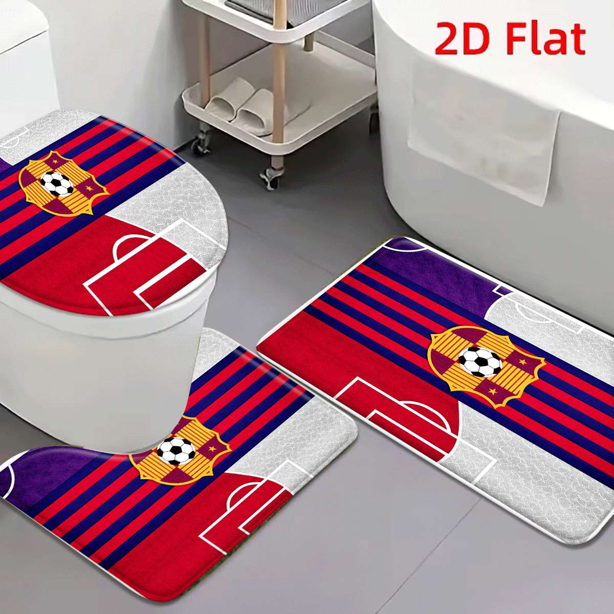 TEMU 2d Flat 3pcs Flanelle Antislip Toilet Mat Super Absorbent Washable Decorative Home Bathroom Essentials Modern Living Room Accents, 2d Flat