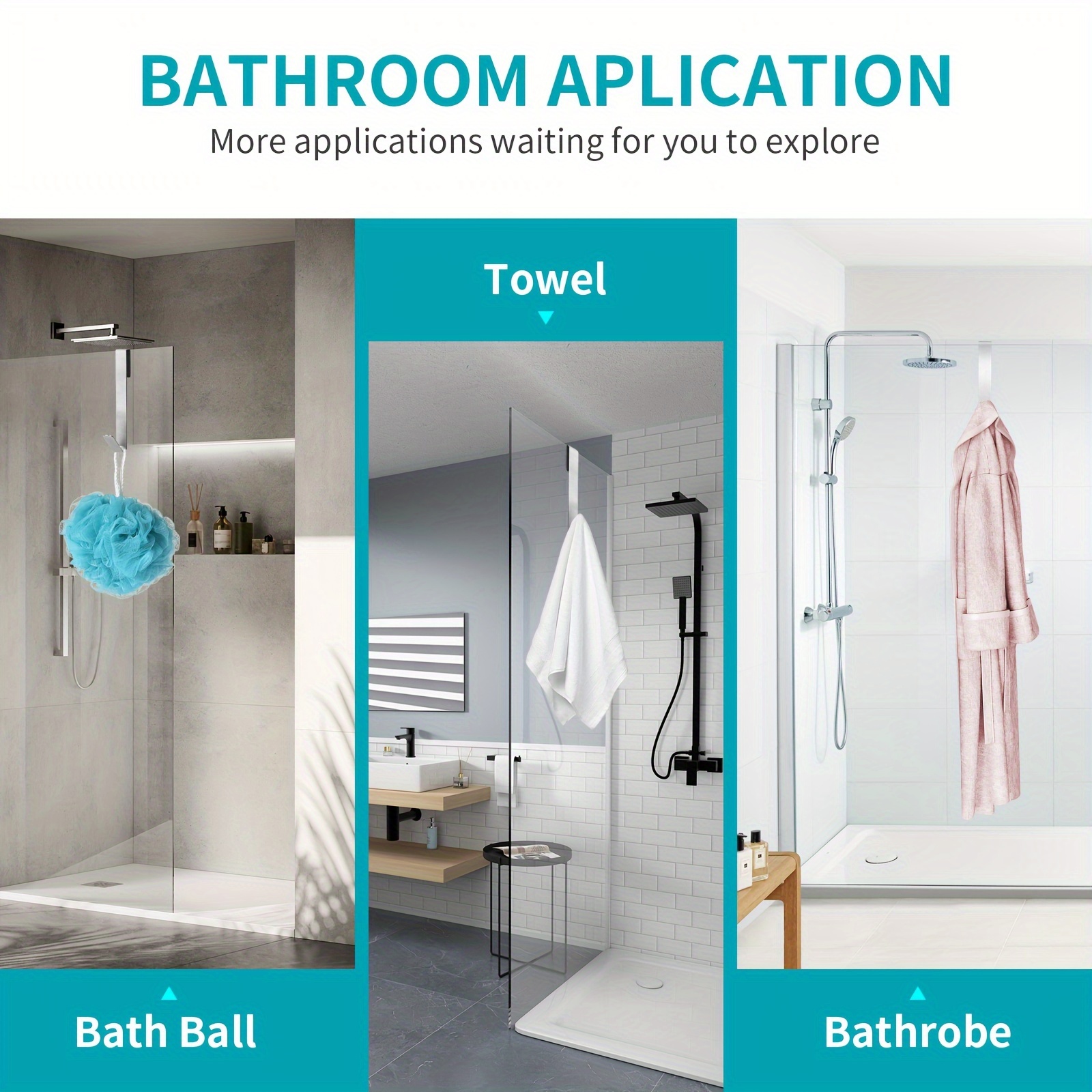 Shower Door Hooks,Over The Glass Door Hanger For Bathroom Bathrobe Towel Removeable Holder Frameless Glass Door Extended Sliver Stainless Steel Heavy Duty Dr