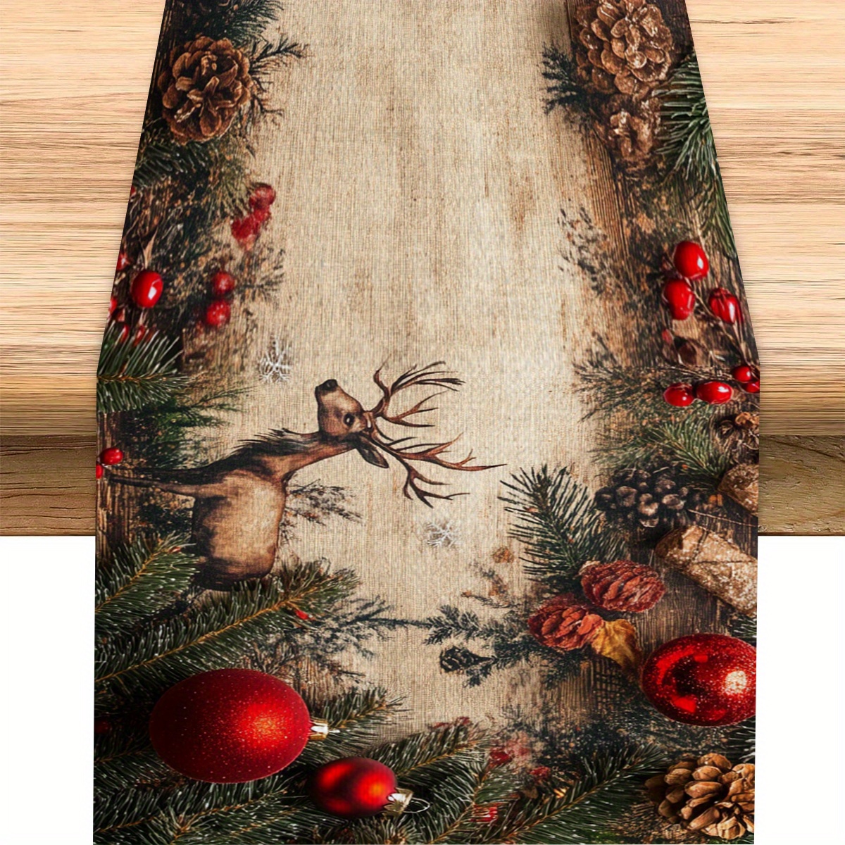 

1pc - Table Red Berries And , Christmas For Dining, Table Decor