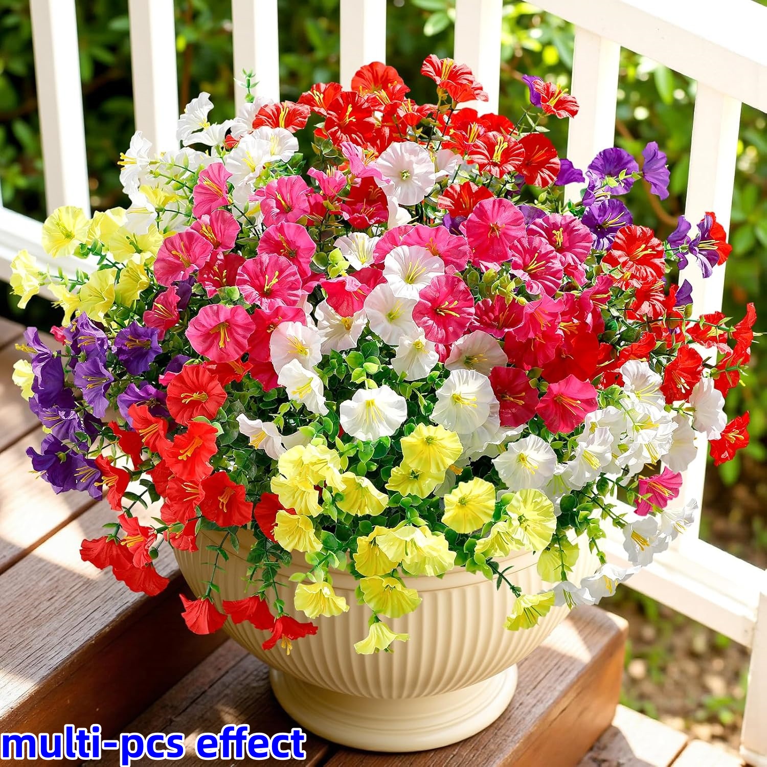 Image of 144 Flowers = 48pcs Artificial Flowers For Outdoors, Faux Spring Flowers For Decoration, Uv Resistant Silk With Eucalyptus Realistic Fake Flowers For Yard Planter Porch Garden, 5 Colors