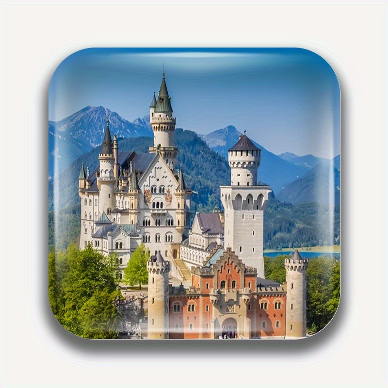 TEMU 1pc Bekende Magnetische Koelkast Sticker - Kasteel Ontwerp, Metalen Vierkant Decoratie voor Koelkasten, Whiteboards, Foto's, Postkaarten, Keuken