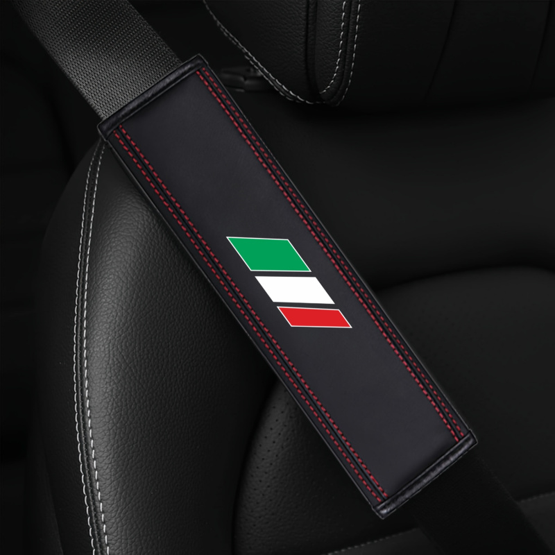 Italian Style Sports Faux Leather Car Seat Belt Protector Cover, High-end Logo, Auto Seat Shoulder Strap Protector