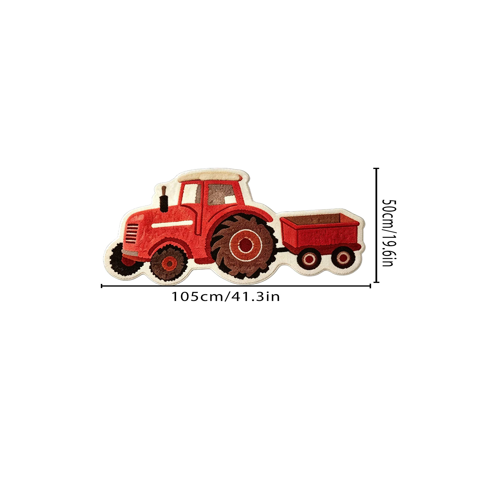 TEMU Tapis à motif tracteur rouge vintage avec remorque irrégulière, 7,5 mm d'épaisseur, 1 pièce, base à en velours, tapis de chevet et confortable