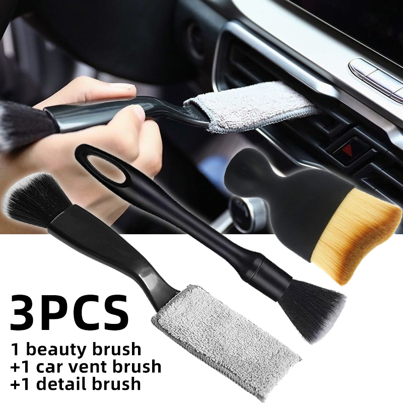 TEMU Set de 3 brosses de nettoyage pour voiture, brosse de nettoyage pour enlever la poussière, brosse de nettoyage pour enlever la poussière des