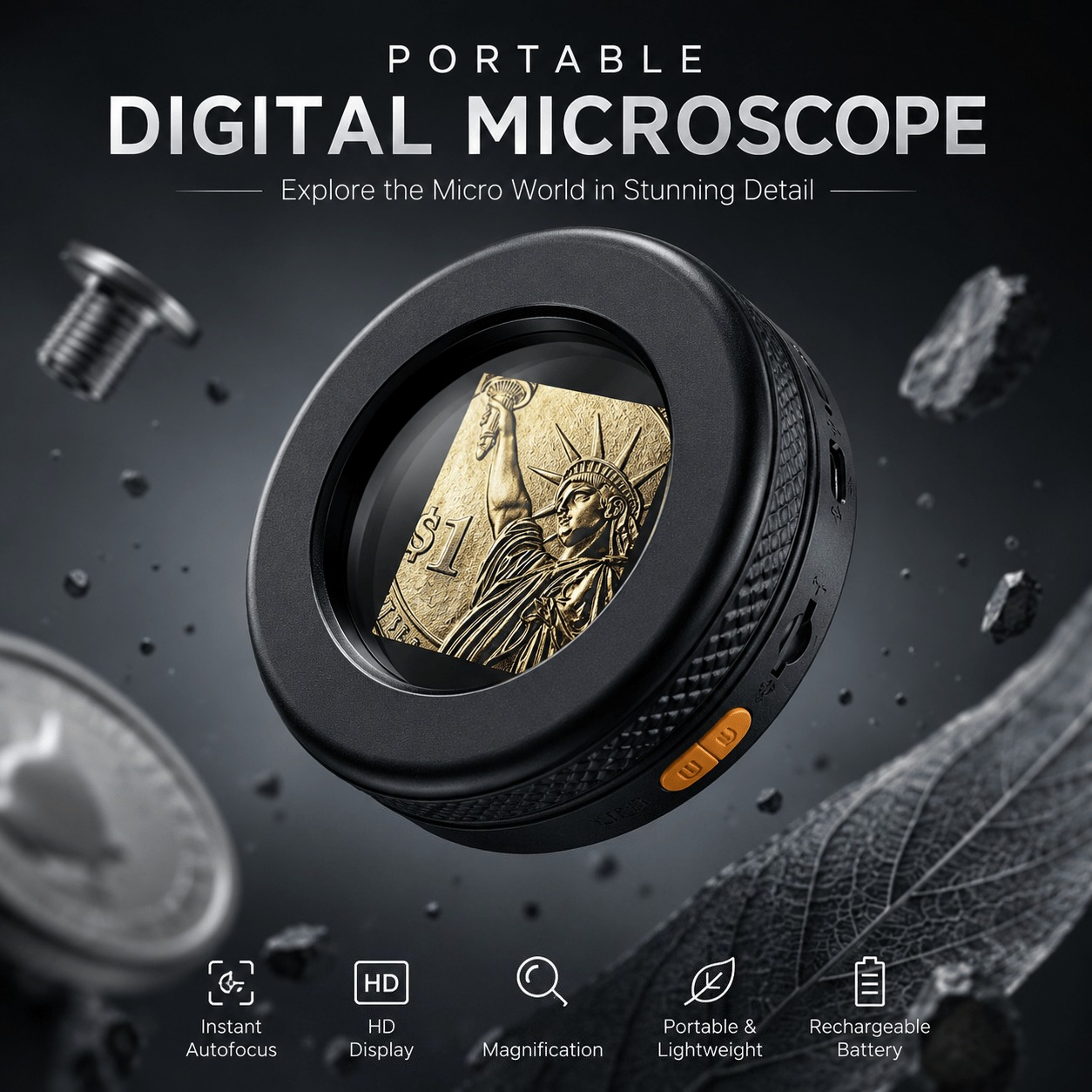 TEMU Portable Digital Microscope With 1980p Hd Display & Instant , Pocket-size Handheld Magnifier With 8 Led Lights And Type-c Charging For , Outdoor