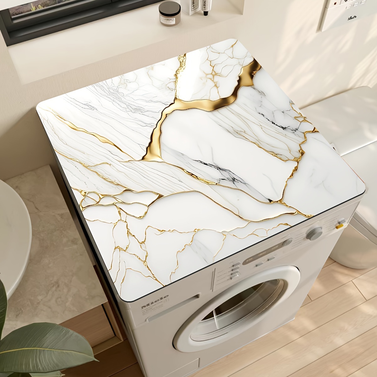 TEMU 1pc Black Golden/white Pattern Washing Machine Protector- Durable And Water Absorbent Protection- 23.6x19.6in(60x50cm)- Suitable For Washing