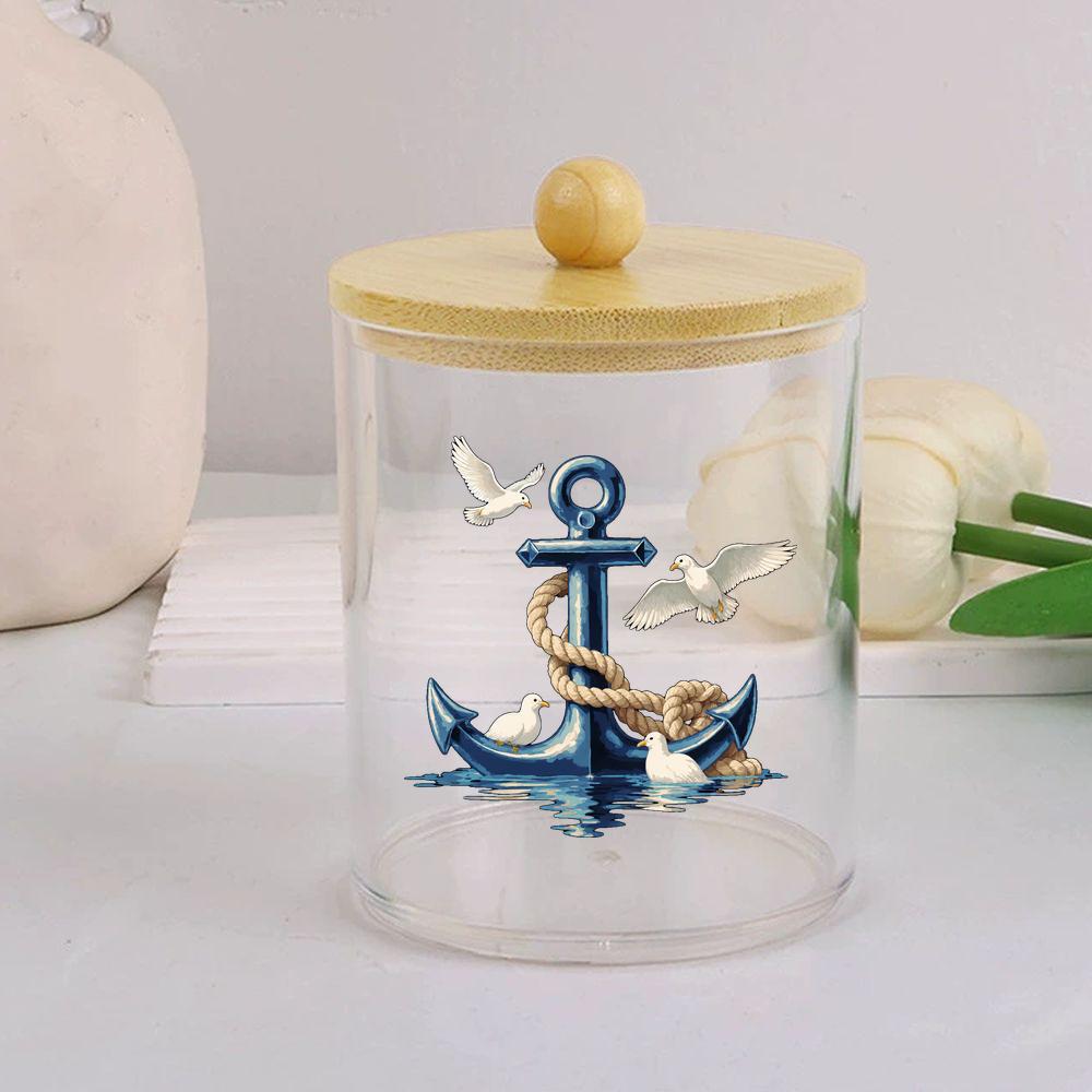 Image of Nautical Anchor & Graphic Bathroom Decor - Bathroom Canisters With Lids, Q Tip Holder, Ball Holder, Jars With Lids For Organization And Storage Countertop