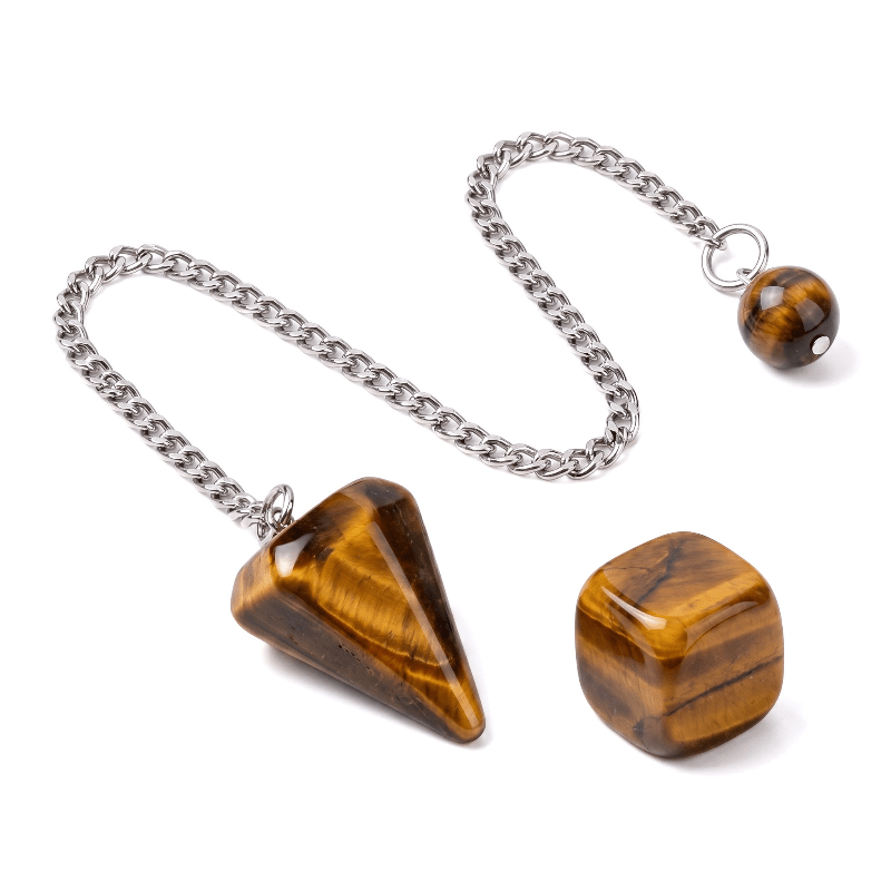 TEMU Ensemble de 3 pendules en d'œil de tigre naturelle et de pierres , idéal pour les pratiquants de , les passionnés, les pratiquants de yoga, pour