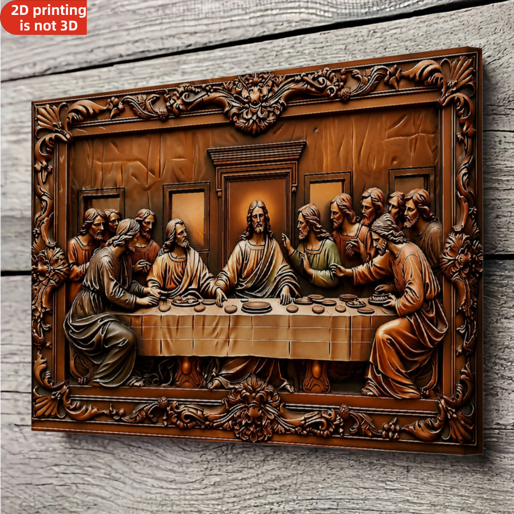 TEMU Plat 2D, 1 pièce Toile sur Châssis La - Religieuse Style Sculpture sur Bois, Cadre Enveloppant Adapté pour Salon, Salle à Manger et Chambre