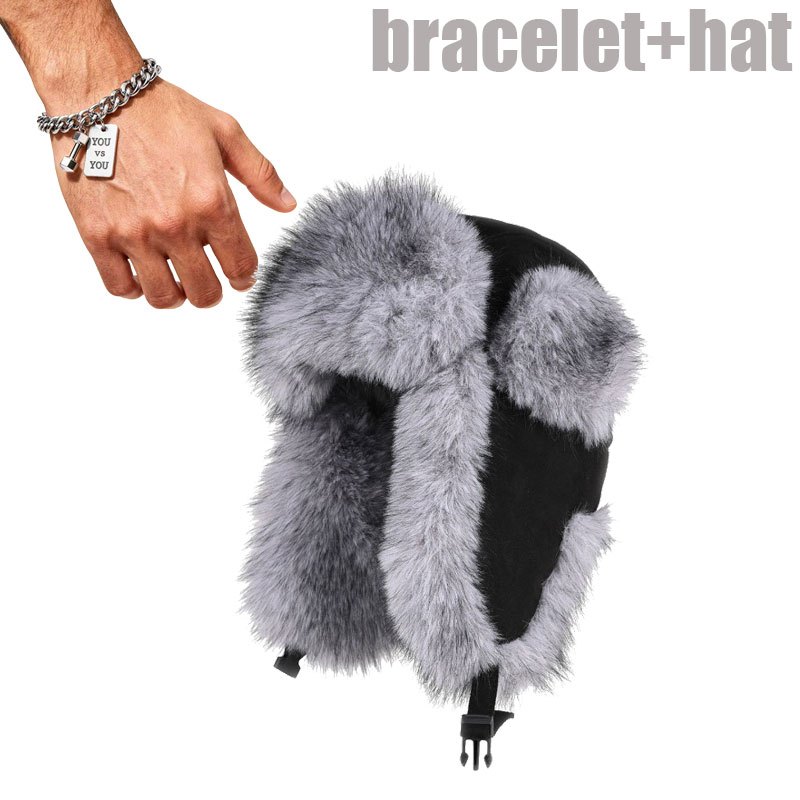 E-shop Zwei Packungen Fleece-Ushanka-Mütze + Metallkettenschmuck, neue Herbst- & Winter-Trends, Definiere deinen Stil von Kopf bis Hand