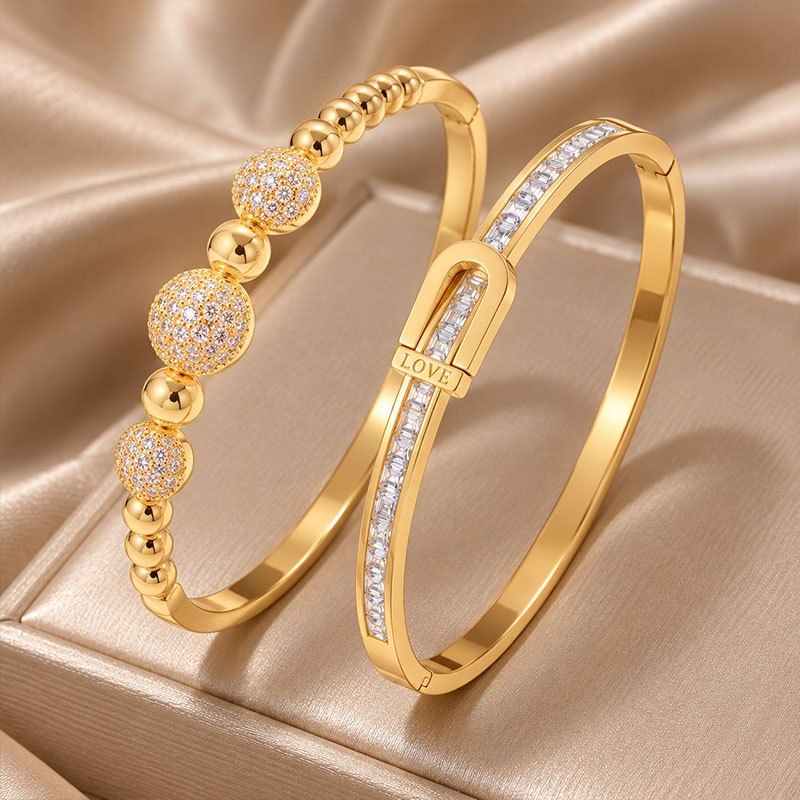 2pc Women's Bracelet Set with Stainless Steel & Copper