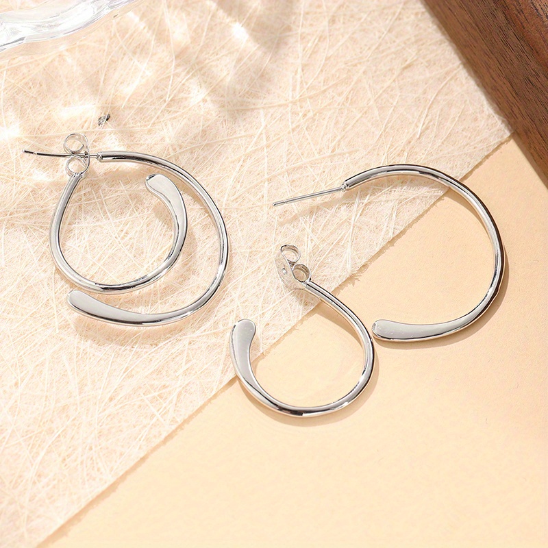 Women's Double Layered Open Hoop Earrings, Minimalist Geometric Style