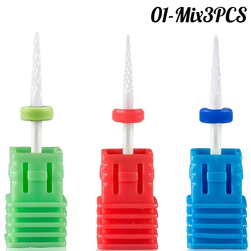 3pcs Small Ceramic Nail Drill Bit Set, Milling Cutter For Electric Manicure Pedicure Tools, Gel Polish Removal Accessories