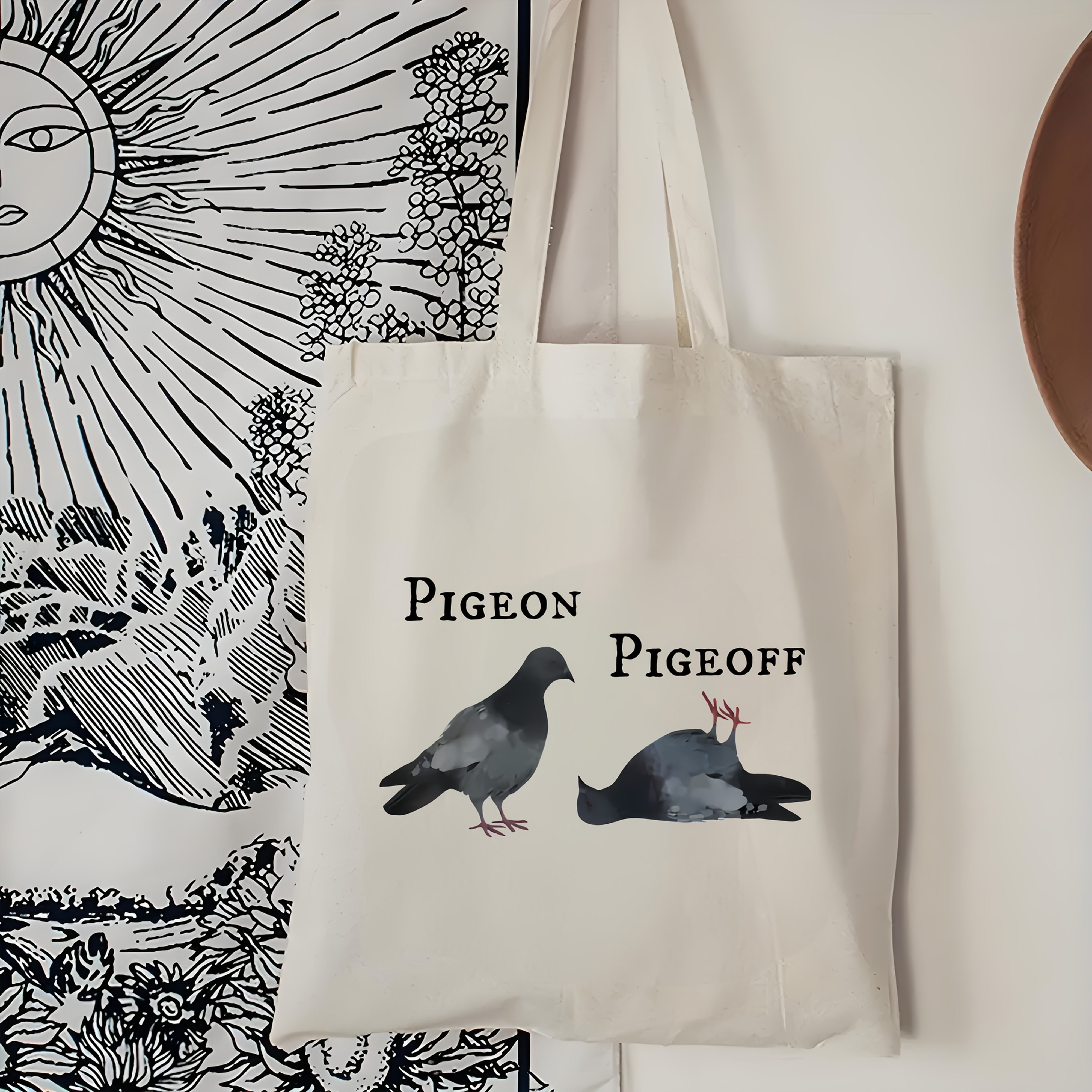TEMU 1pc Double-sided Printing Pigeon Print Pattern, Lightweight Tote Bag, Large-capacity Stylish And Minimalist Style Durable Beige Tote Bag,