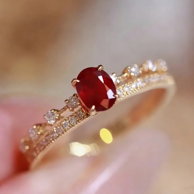 TEMU Retro Eleganter Ovaler Ring mit Zirkonia-Einlagen in Rot für Damen, Hochzeitsbankett, Party, Tägliche Mode, Dünner Ring, Jubiläums-Schmuck