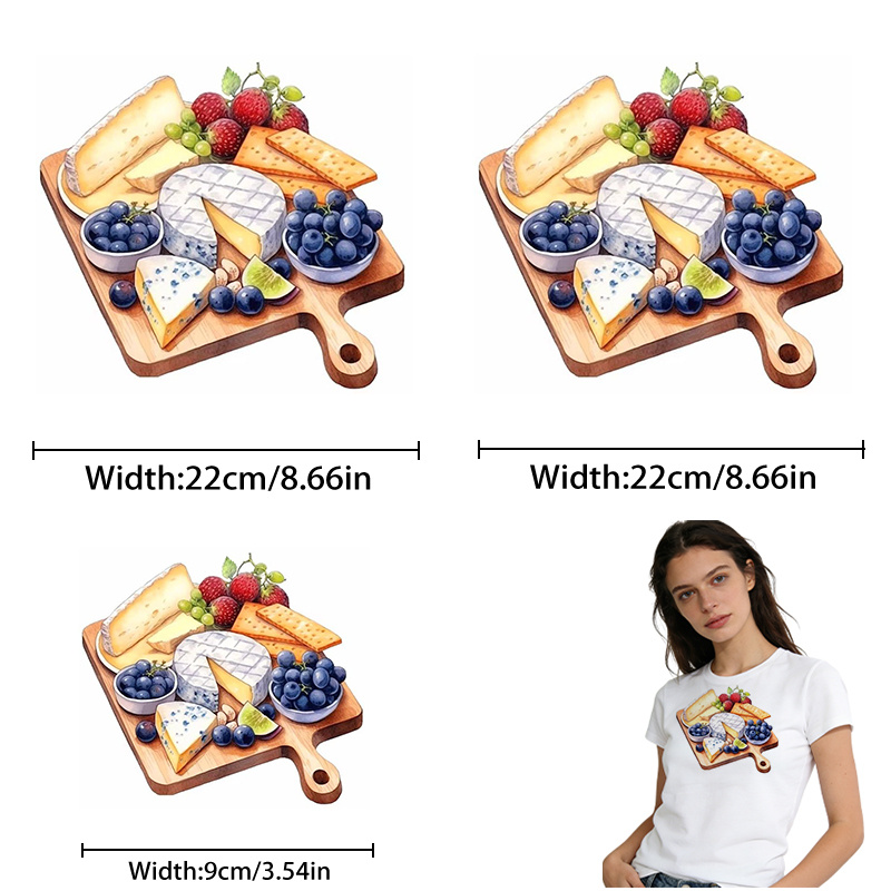 TEMU 3pcs Hd Fruit Cheese Board Heat Transfer Stickers, Tear-resistant Iron-on Decals, Durable Plastic T-shirt Making, Pillow Decoration, Multicolor