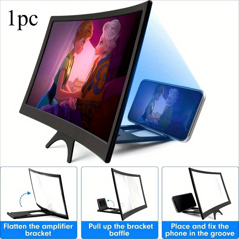 TEMU 1pc 12-inch Mobile Phone Enlarger, 3d Screen Extender For Movies, Movies And Games, Foldable Screen Mobile Phone Stand.