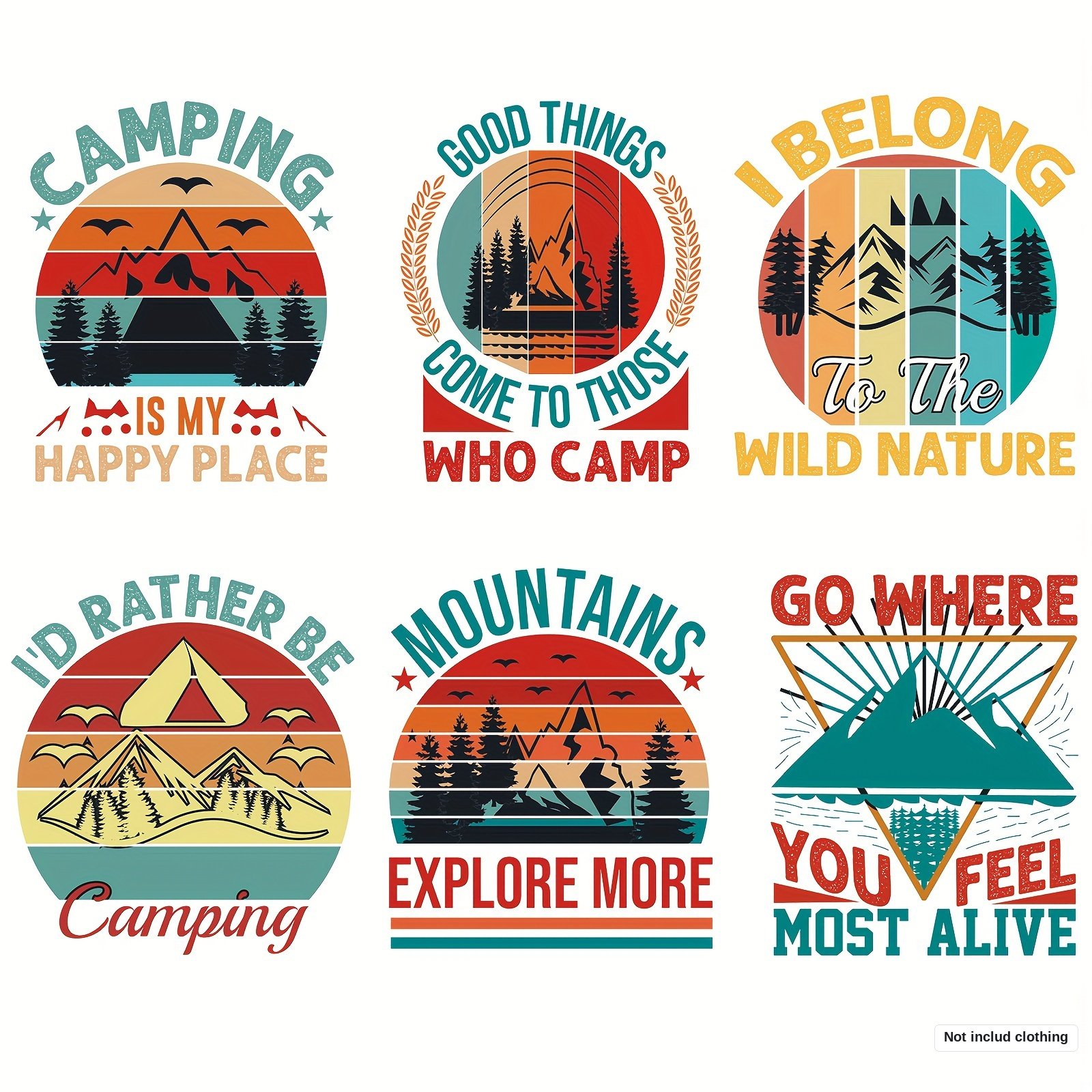 TEMU 6pcs/set Of Camping Theme Pattern Ironing Stickers Diy Ironing Transfer Stickers T-shirt Jacket Jeans Hoodie Washable Clothes Transfer Stickers