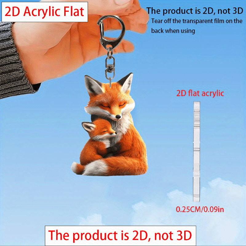 [2d Flat] 1pc Fox Keychain - 2d Acrylic Flat Pendant With Stainless Steel Chain, Vibrant Orange & , Car, Home, Backpack Decor, And As A Unique Gift For Parents