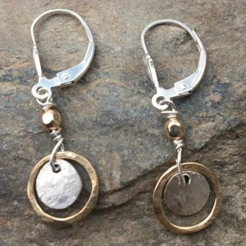 E-shop 1 Paar Vintage Kupfer Handgefertigte Hängeohrringe für Damen, Bohemian-Stil Einfache Ohrringe, Zweifarbige Ohrringe