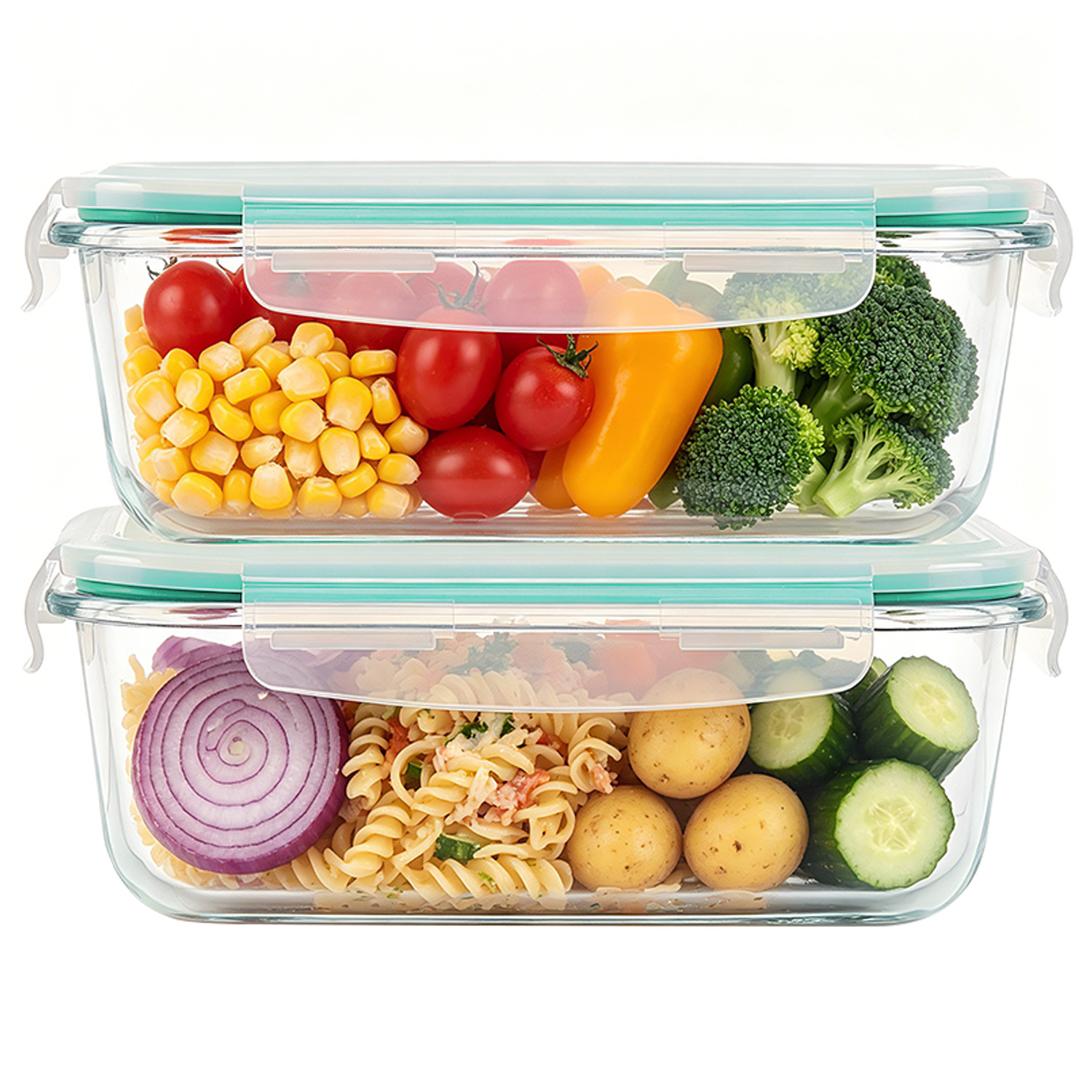 TEMU 2 Pack Glass Storage Containers With Lids, 1500ml/50.7oz Meal Prep Food Container Set With Snap Airtight Lid