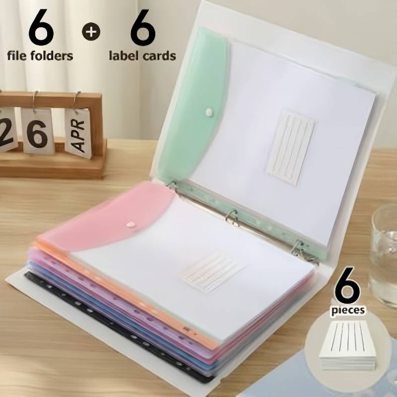 TEMU Pack Of 12 A4 Expanding Folders (6 Document Pockets + 6 Label Cards) – Plastic Document Organizer With Snap Closure And Label Holder; Assorted