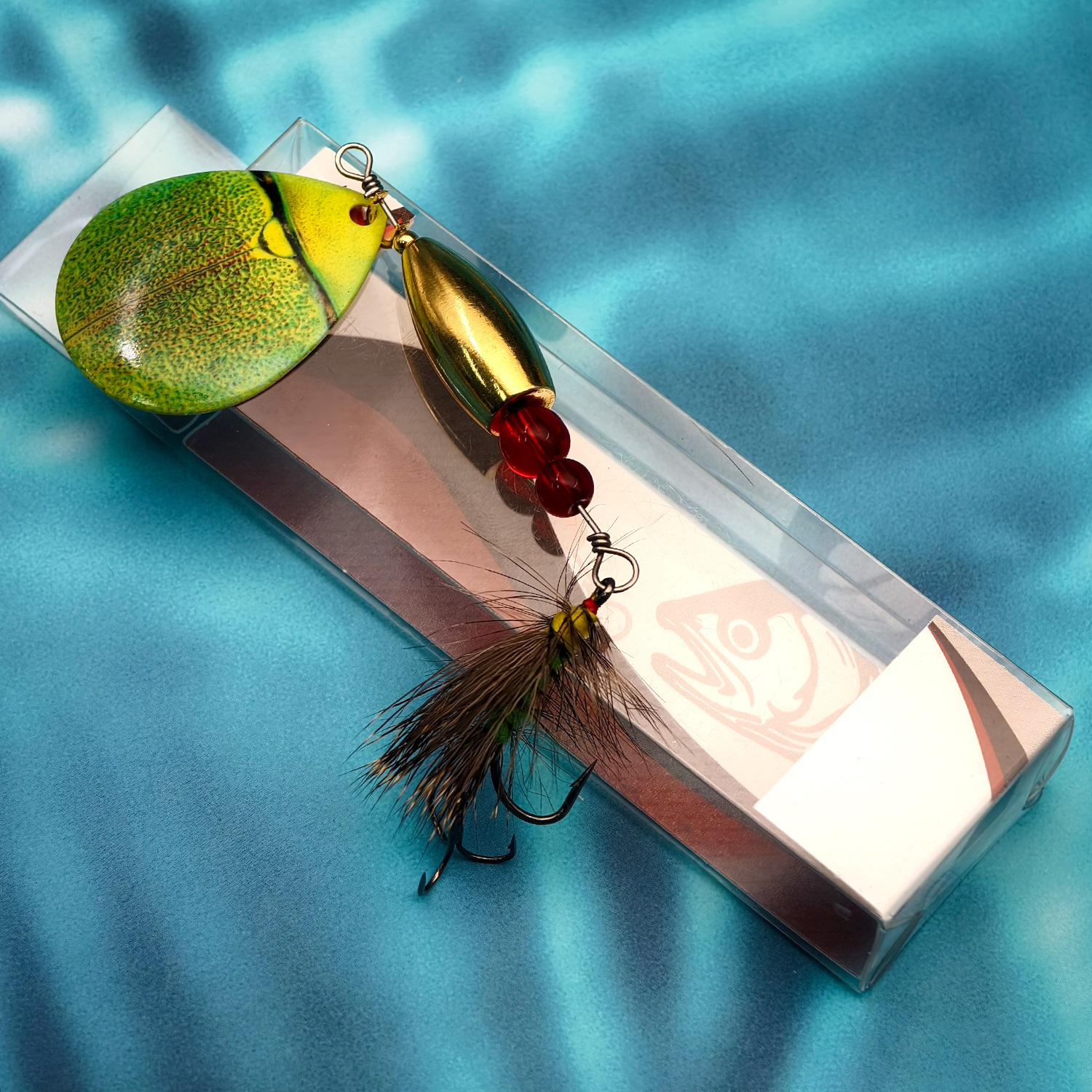 1pc copper spinner fly fishing lure red beads feathers - Temu