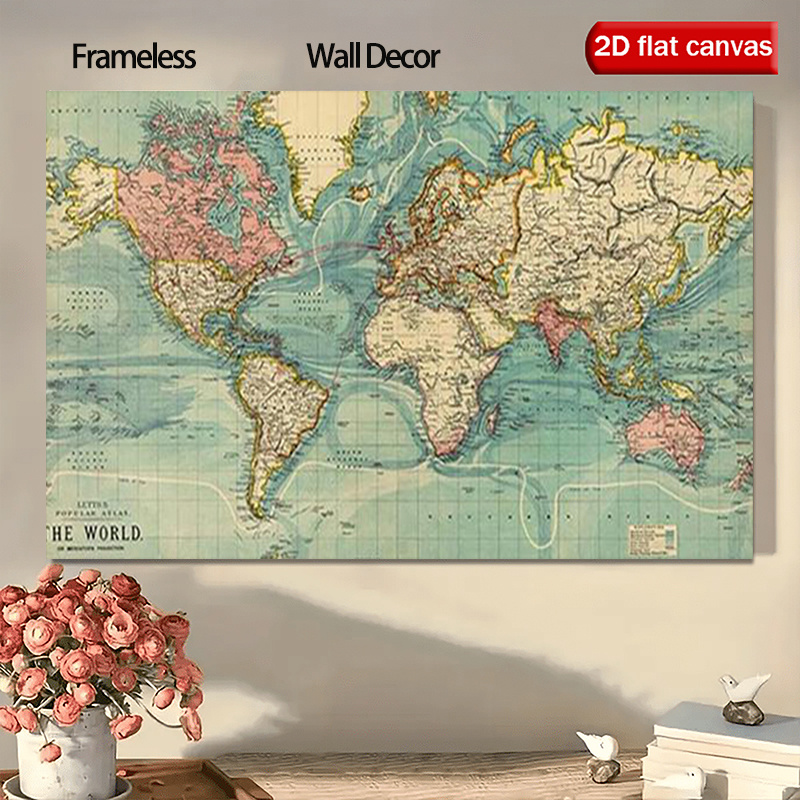 2d flat 2d flat   map wall decor framed poster horizontal suitable for home office suitable for decorative use only world map chart for geography learning   for classrooms libraries travelers 2d flat