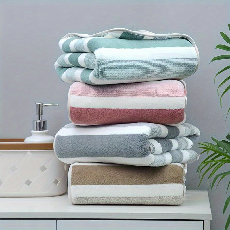 

Set Of 2 Luxurious Softtouch Striped Bath Towels - Absorbent, Fast-drying, Skin-friendly, And Soft For , Ideal For Rv Travel.