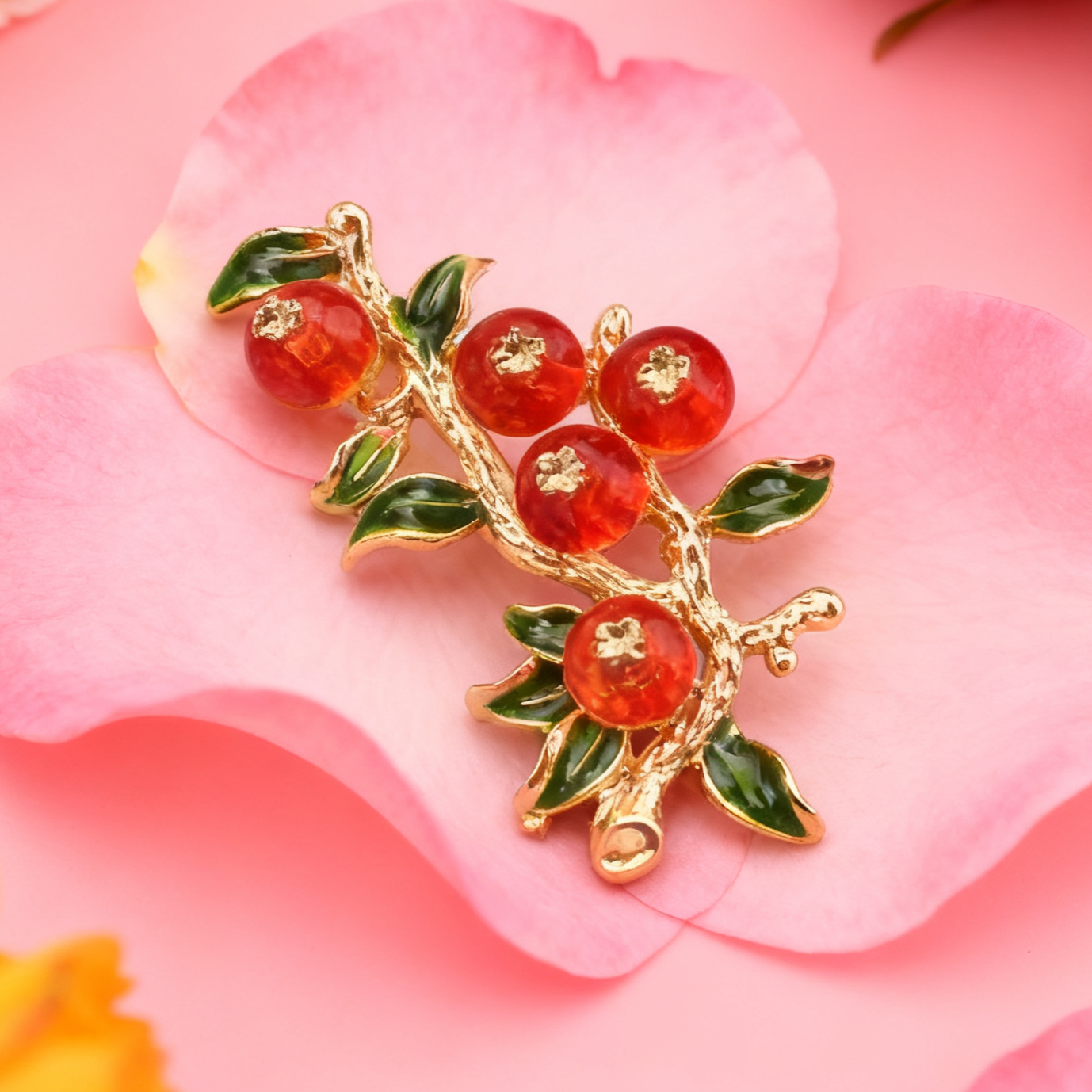 Vintage Cute Enamel Branch Brooch - Fruit Pin For Women's Jewelry Accessory