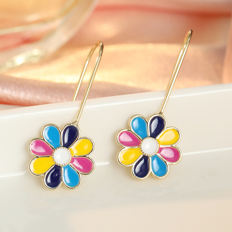 Bohemian Multi-Colored Daisy Flower Drop Earrings