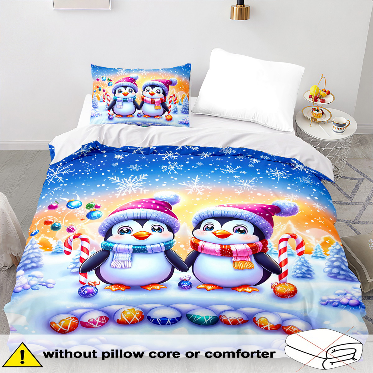 E-shop Bettbezug-Set mit Pinguin-Motiv – 2/3-teilig, weich, bequem atmungsaktiv, Weihnachtsgeschenk-Bettwäsche, Bettbezug-Set mit Weihnachts-Tierdruck,