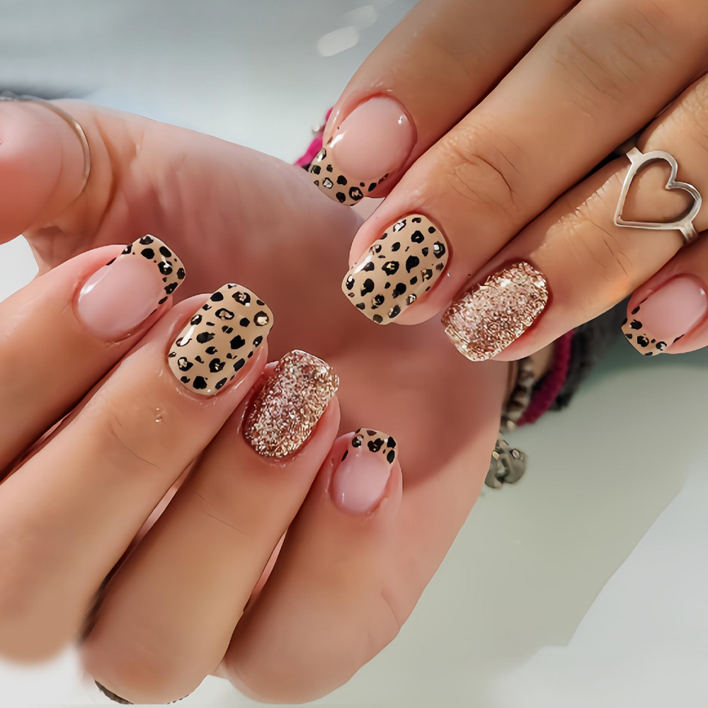 TEMU Enhance Your This 24pcs Set Of Short Square Nails In A Easy And Elegant Nude Color, Featuring Glossy Purple And Stripes. Stylish And Versatile