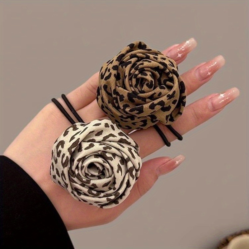 TEMU 2 Piezas de Ligas para el Cabello con Estampado de Leopardo y Rosas - Diademas de Elasticidad con Diseño Floral, Accesorios de Cabello Suaves y