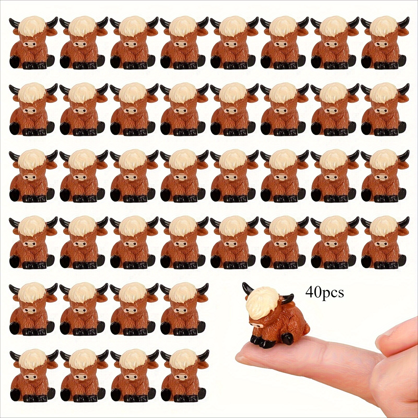 Image of 40pcs Mini Highland Cow Statues - Resin Animal Sculptures For Crafts And Garden Decor, Perfect For Indoor/outdoor Display, Ideal For Halloween, Christmas, Easter, Thanksgiving