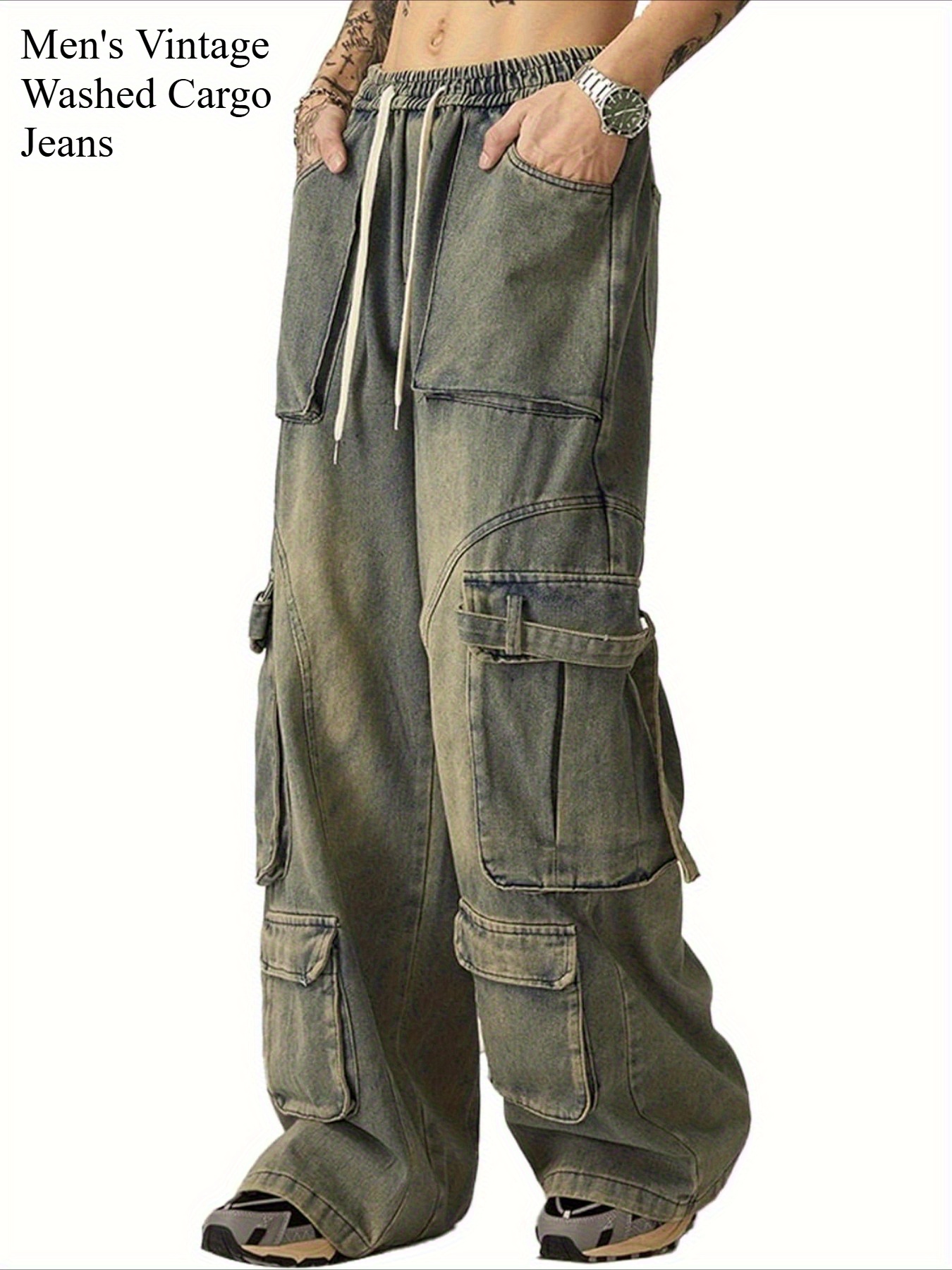 【BAON】[unisex] Lonely String Washing Wide Cargo Denim PT Amazon.com: Glkaend Women's Denim Cargo Pants High Waist