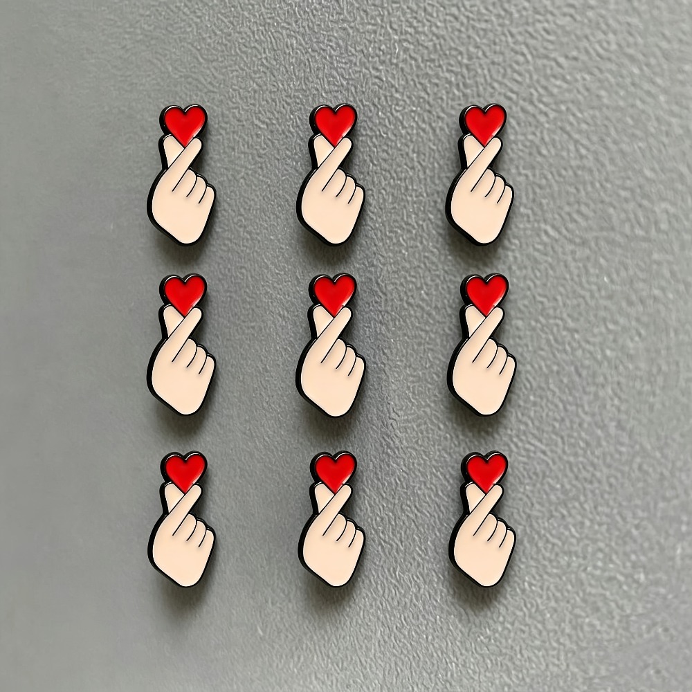 TEMU 9pcs/setcartoon Heart-shaped Gesture Metal Brooch, Unisex Enamel Badge, Niche Bag, Clothing, Backpack, Scarf, Accessories Badge