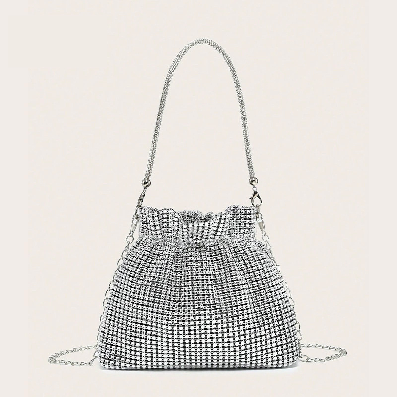 TEMU Women's Mesh Glossy Pleated Evening Bag, Light Luxury Chain Bucket Bag, Banquet Party Dress Matching Handbag And Crossbody Bag