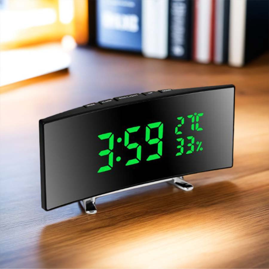 TEMU 1pc 6.6-inch Multifunctional Led Alarm Clock With Curved Large Screen Display - Desk Clock Can , Temperature, And Humidity, Plug-in Use/ Three-