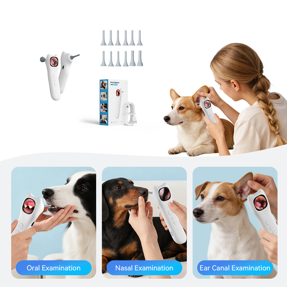 This Home-Use Pet Smart Detector Combines Four Functions in One, Featuring a 1080P High-Definition Ear Endoscope Camera with 4X Zoom for Clear Internal Viewing. It Comes with 12 Specialized Examination Heads to Fit Different Body Parts - Image 4