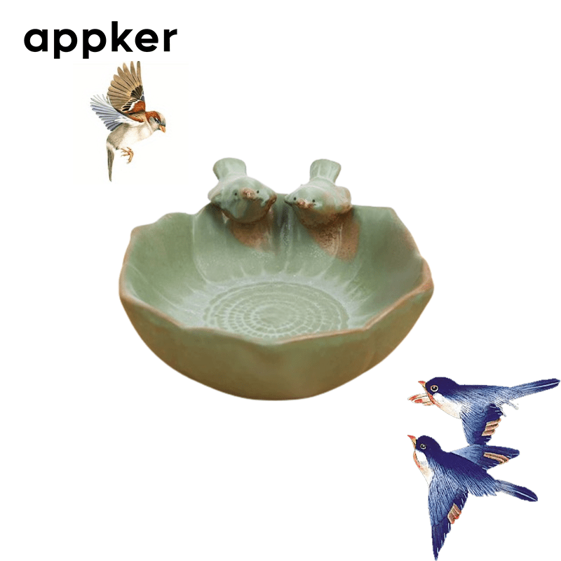 Image of Appker Vintage Ceramic Bird Feeder And Tub Set - Outdoor Bird Feeder Tray, Perfect Feeder For Garden, Patio And Birdhouse, Outdoor Bird Feeder