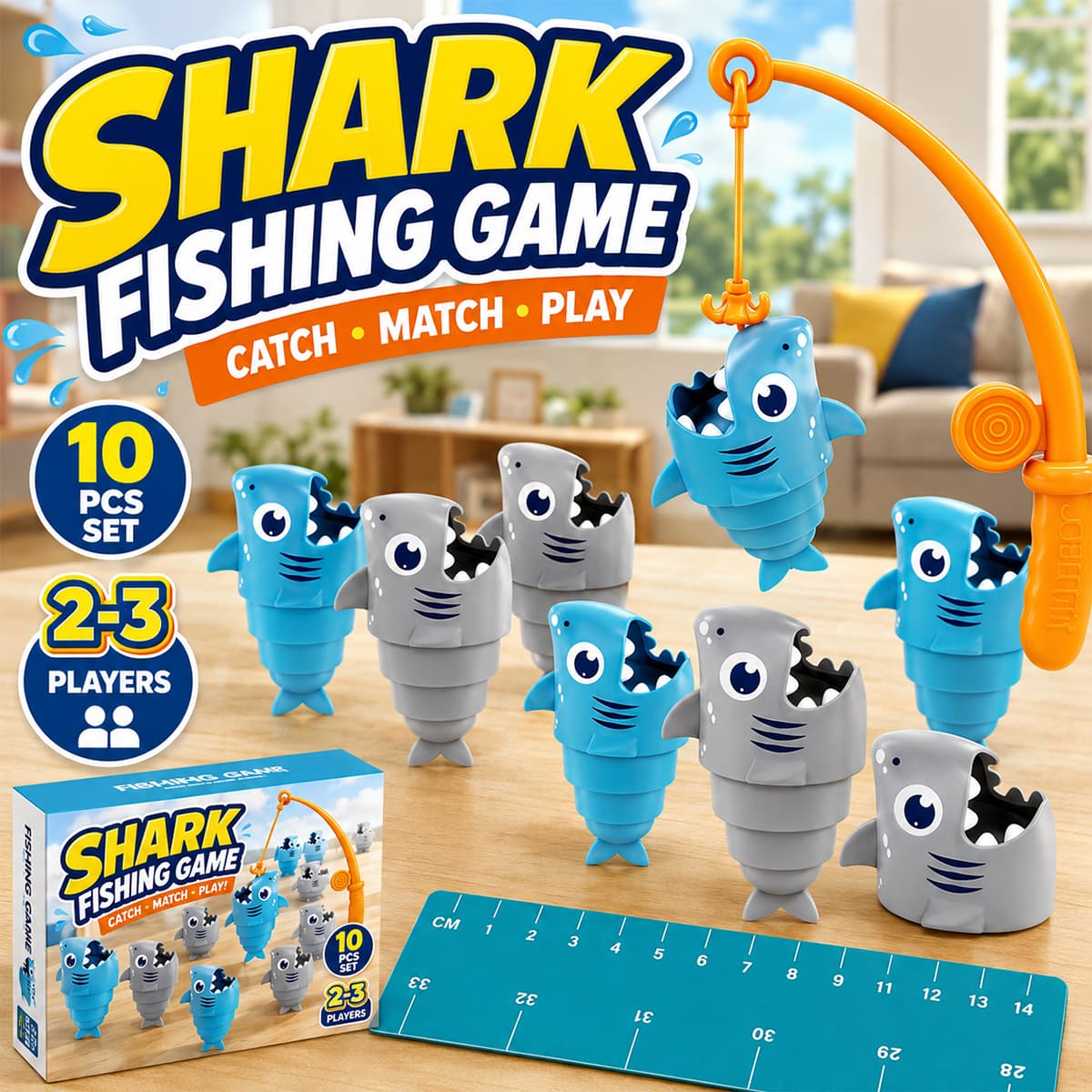 TEMU Kids Shark Fishing Game Set, 10pcs Tabletop Catching Toy For 2-3 Players, -up Interactive Game For Boys And Girls Ages 3+ Building Blocks Set