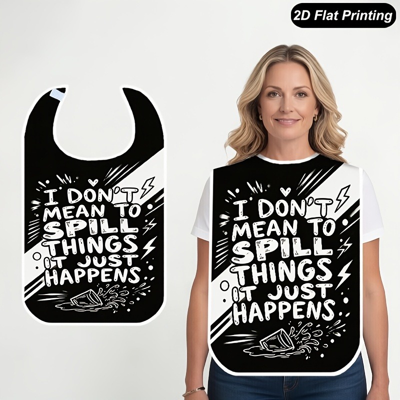 TEMU 1pc Adult Bib, Suitable For Men, Women, And The Elderly, Lightning Spill Quote Pattern 2d Flat Print Pre-meal Apron, For Adult Feeding, Parties,