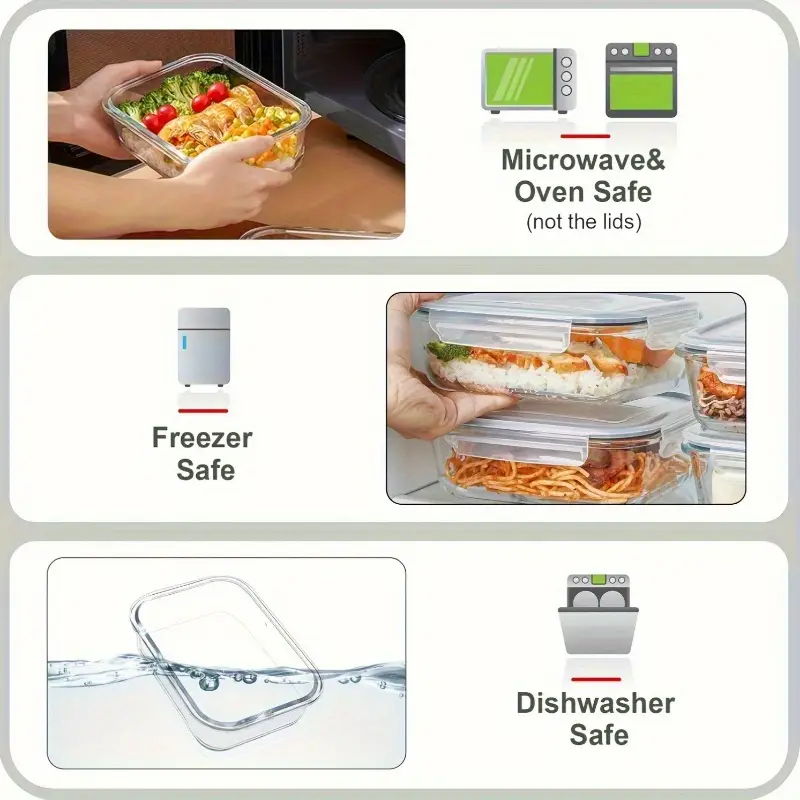 back to school essentials 8 glass food storage containers meal prep sealed lunch boxes leak proof lids microwave oven refrigerator and dishwasher safe bpa free with 4 cleaning sponges christmas and halloween Product details 6