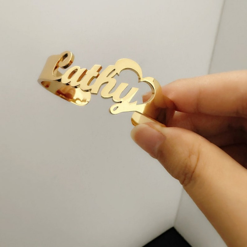 TEMU Personalized Name Bangle, Custom Letter Bracelet, Diy Women Name Cuff Bangle, Stainless Steel Big Word Bracelet, Custom Lettering Bracelet,
