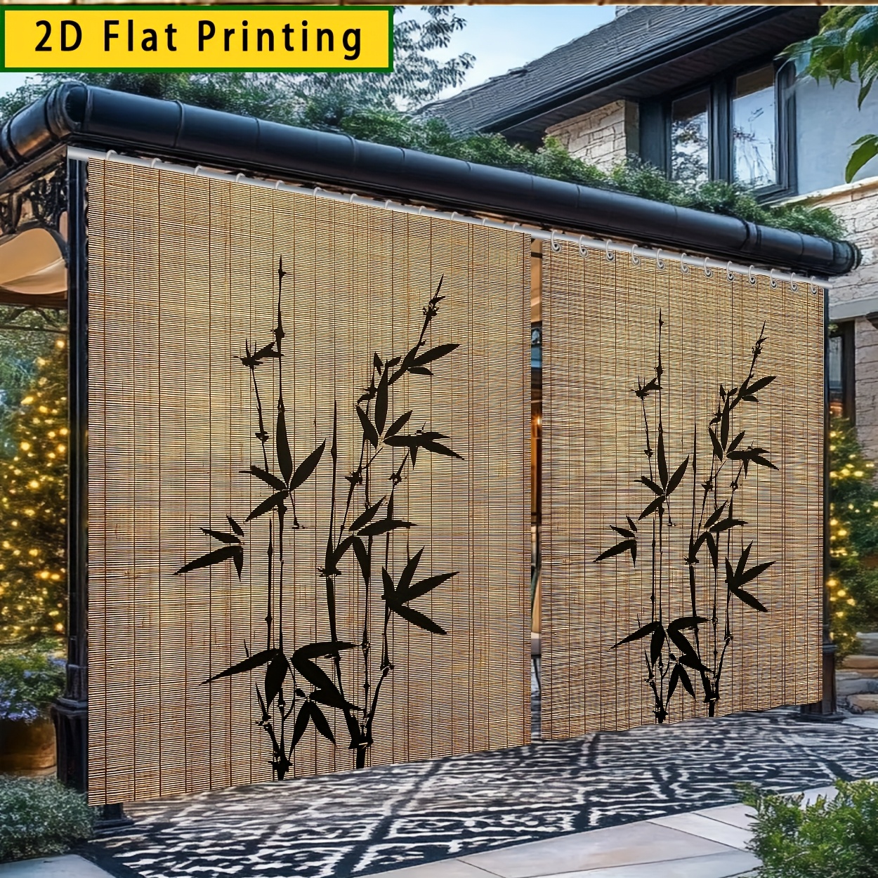 TEMU 2pcs 2d Flat Outdoor Curtains, Decorative Four-season Outdoor Curtains, Featuring Bamboo Sunshade Pattern, Outdoor Sunshade, Windproof, And Sun