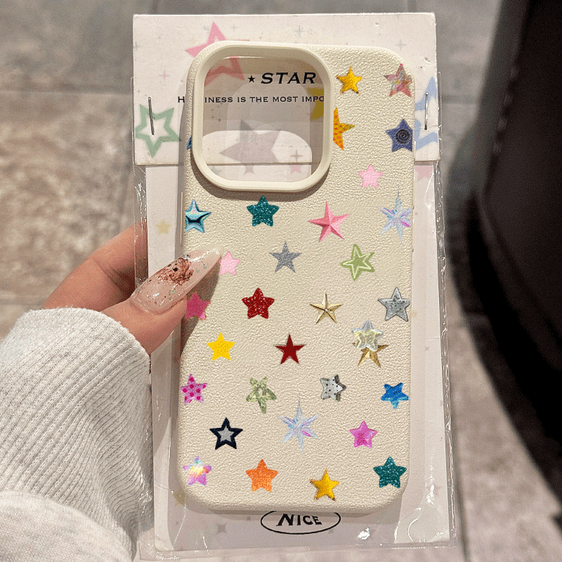 TEMU Phone Case: Fashion Colorful Star Pattern Lychee Texture Anti-drop Tpu Phone Case For Iphone 17/17 Air/17 Pro/17 Pro Max/iphone 16/16 Plus/16