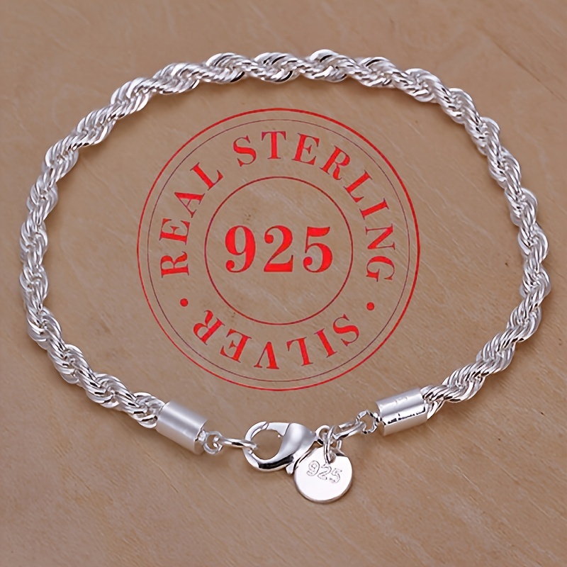 TEMU A Bracelet Made Of 925 Sterling Silver Featuring Fried Dough Twists, Perfect For Daily Use And As A Stylish Gift. It Showcases , Fine , And